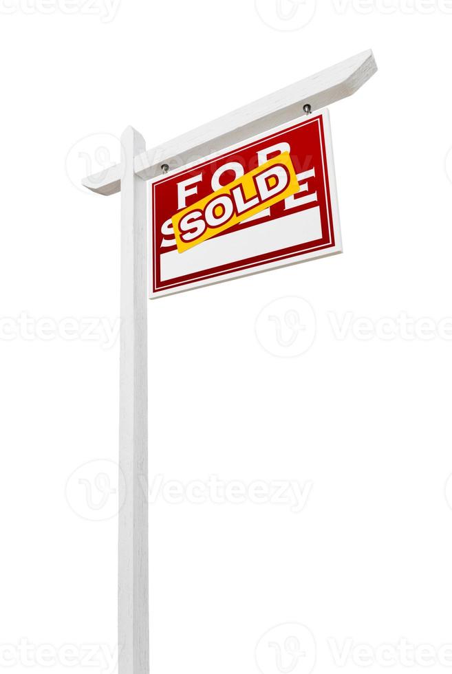 Right Facing Sold For Sale Real Estate Sign Isolated on a White Background. photo