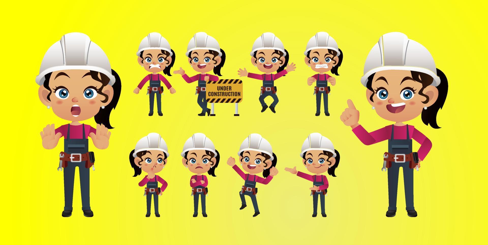 Worker with different poses. vector