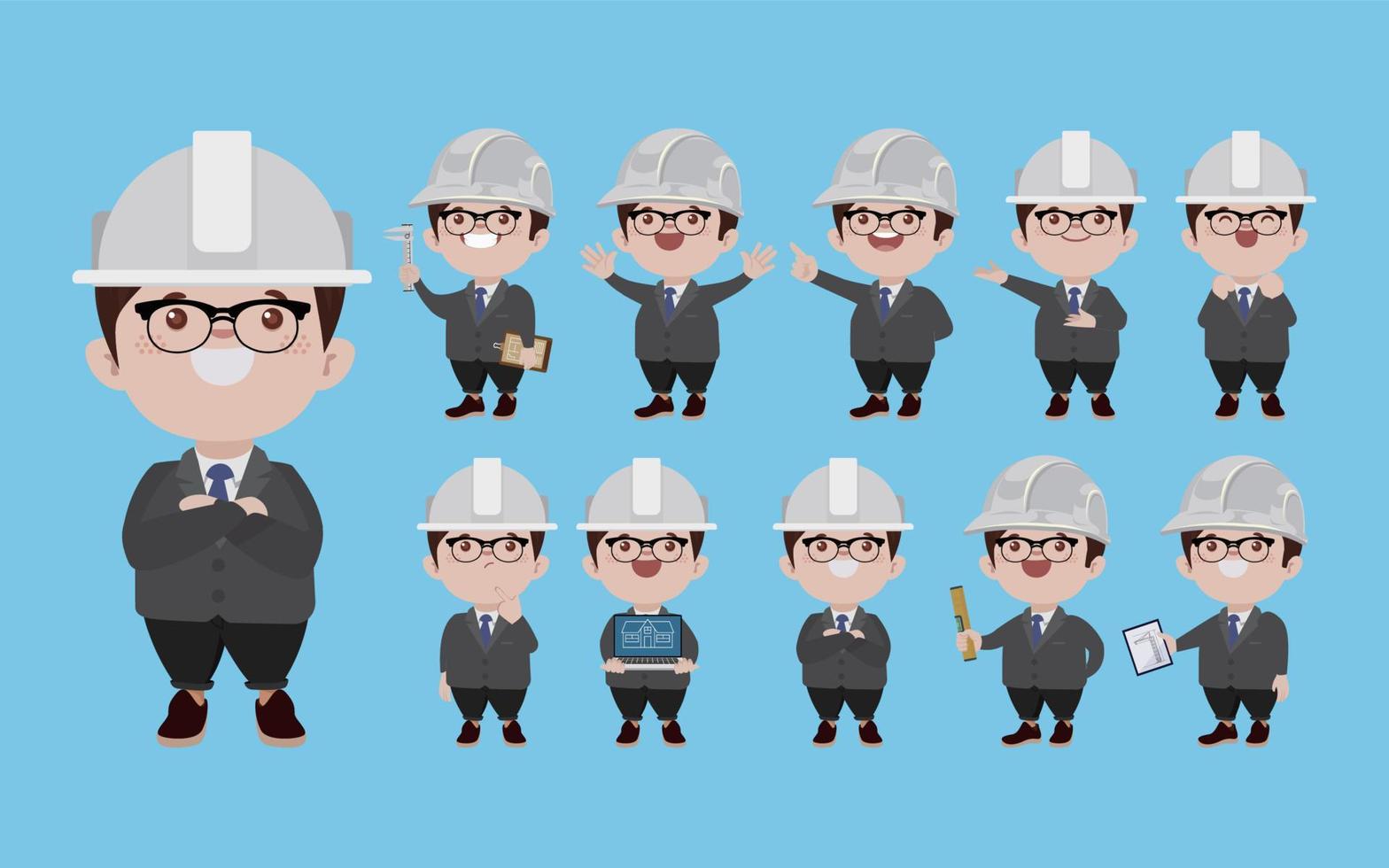 Set of engineer with different poses vector