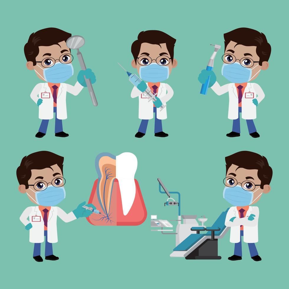 Dentist character and dental care concept vector