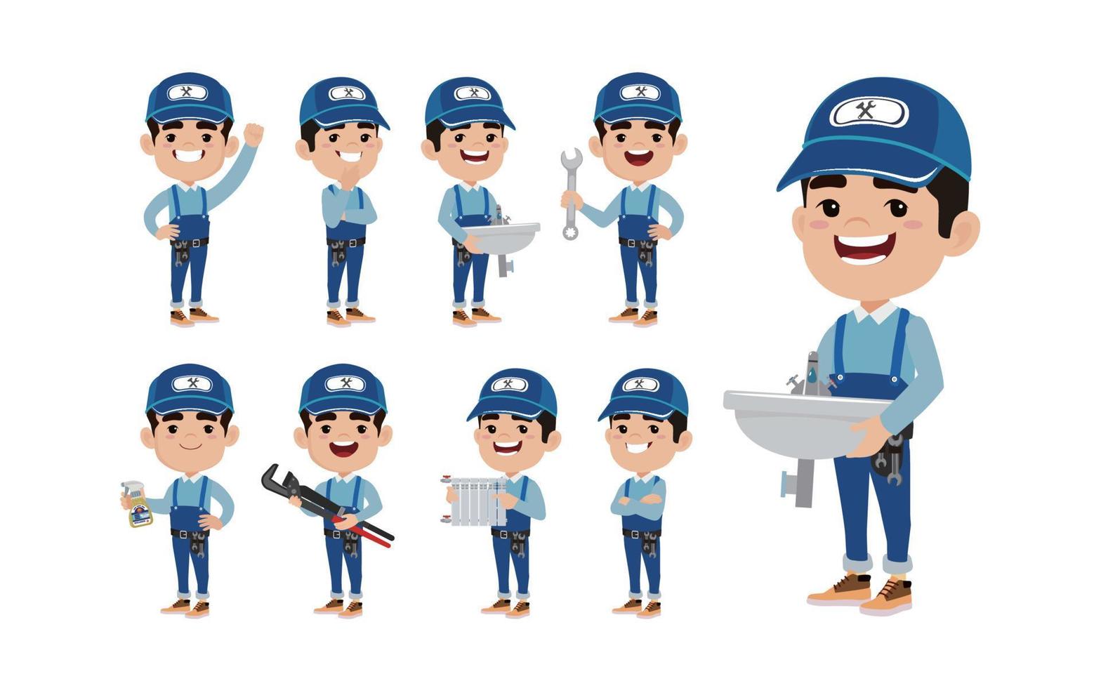 Set of plumber with different poses vector