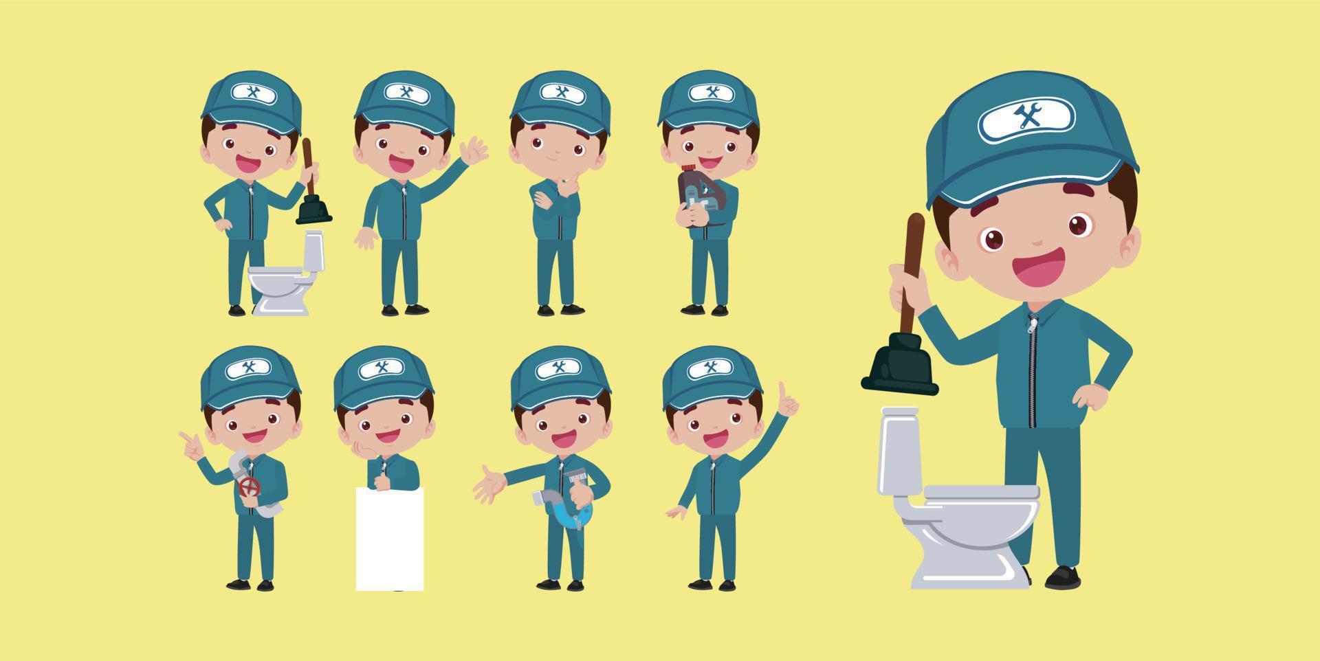 Set of plumber with different poses vector