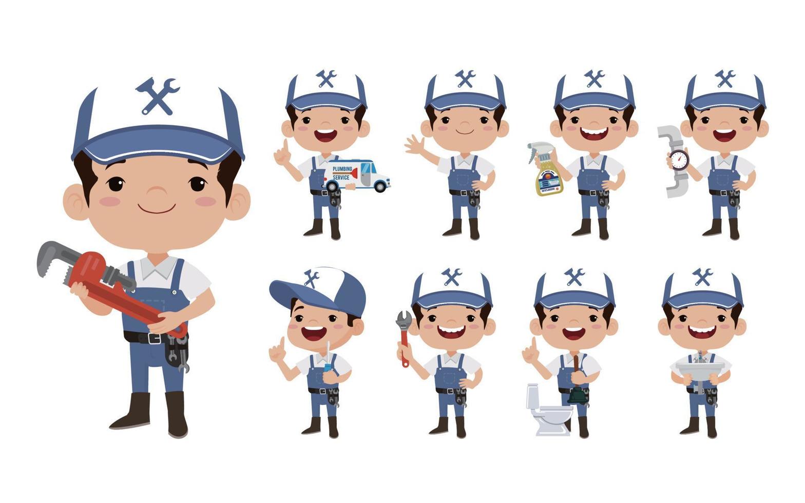 Set of plumber with different poses vector