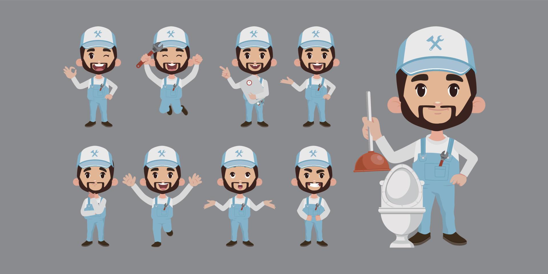 Set of plumber with different poses vector