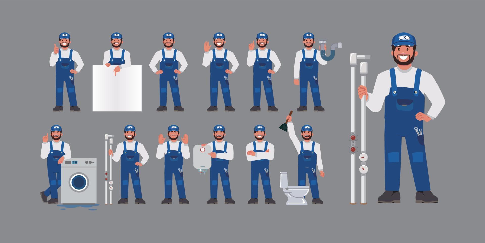 Set of plumber with different poses vector