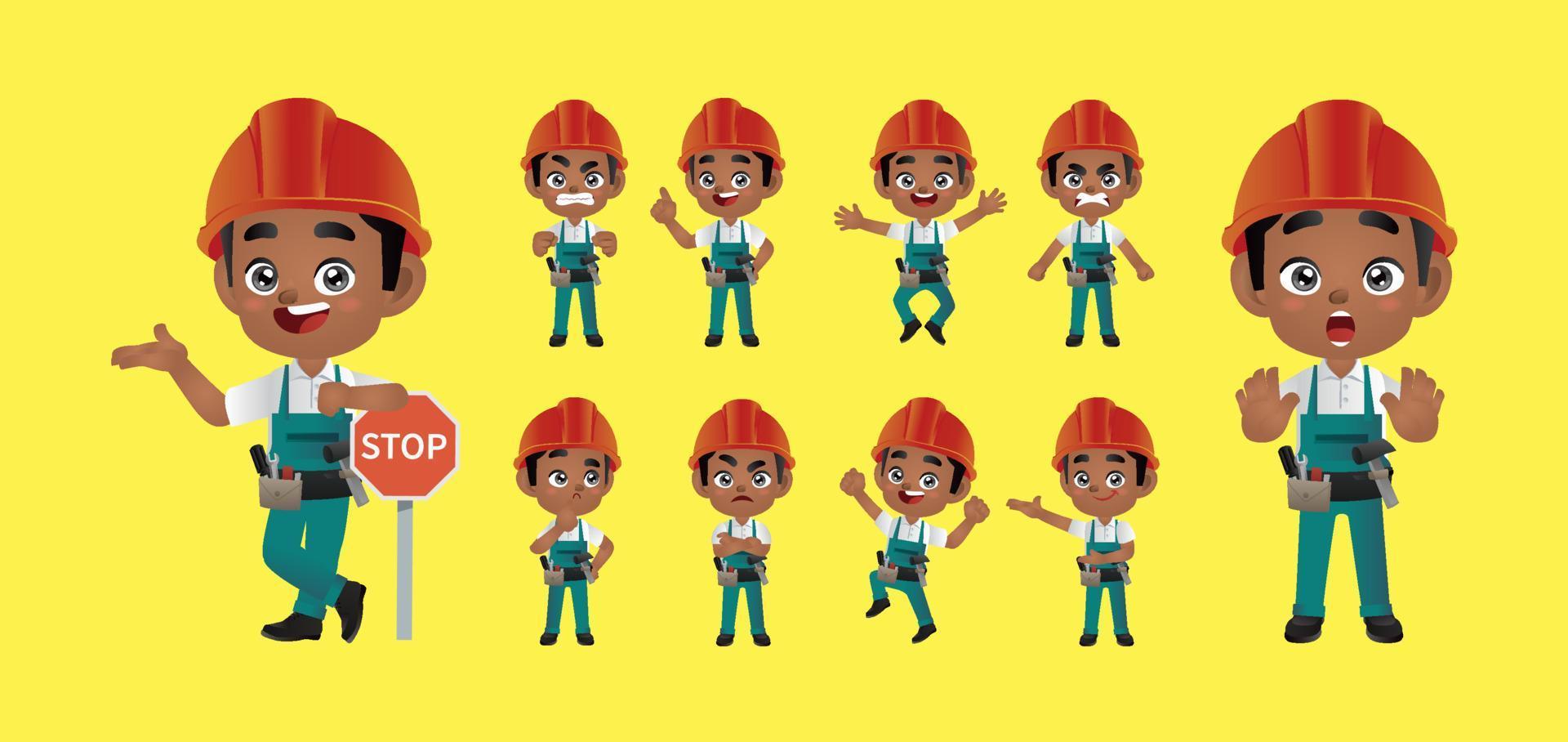 conjunto de trabajadores. diferentes poses y gestos vector