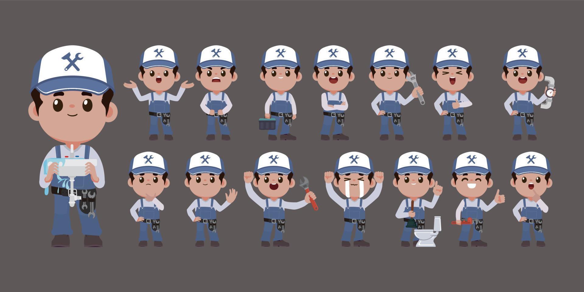 Set of plumber with different poses vector