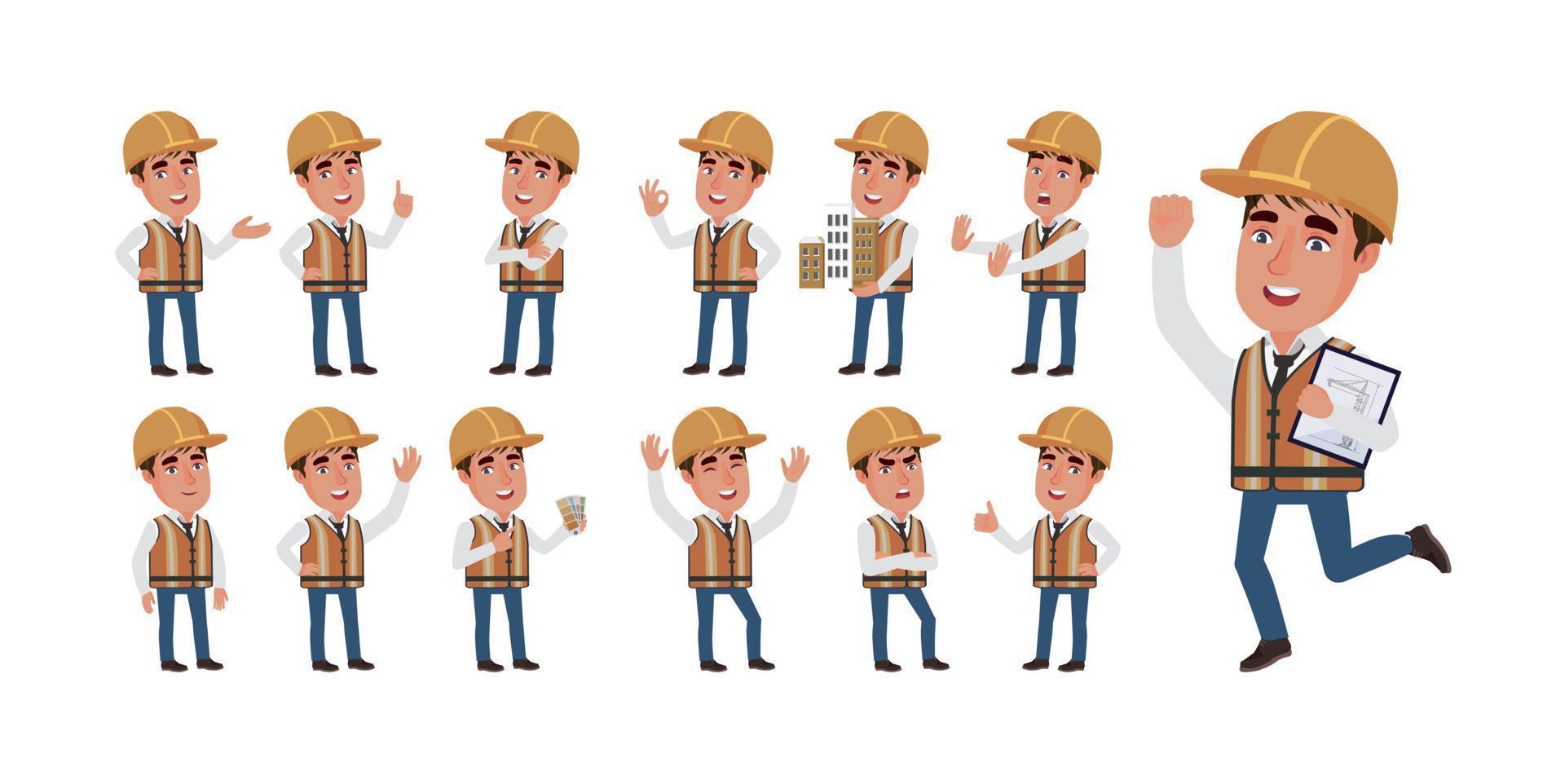 Building engineer with different poses vector