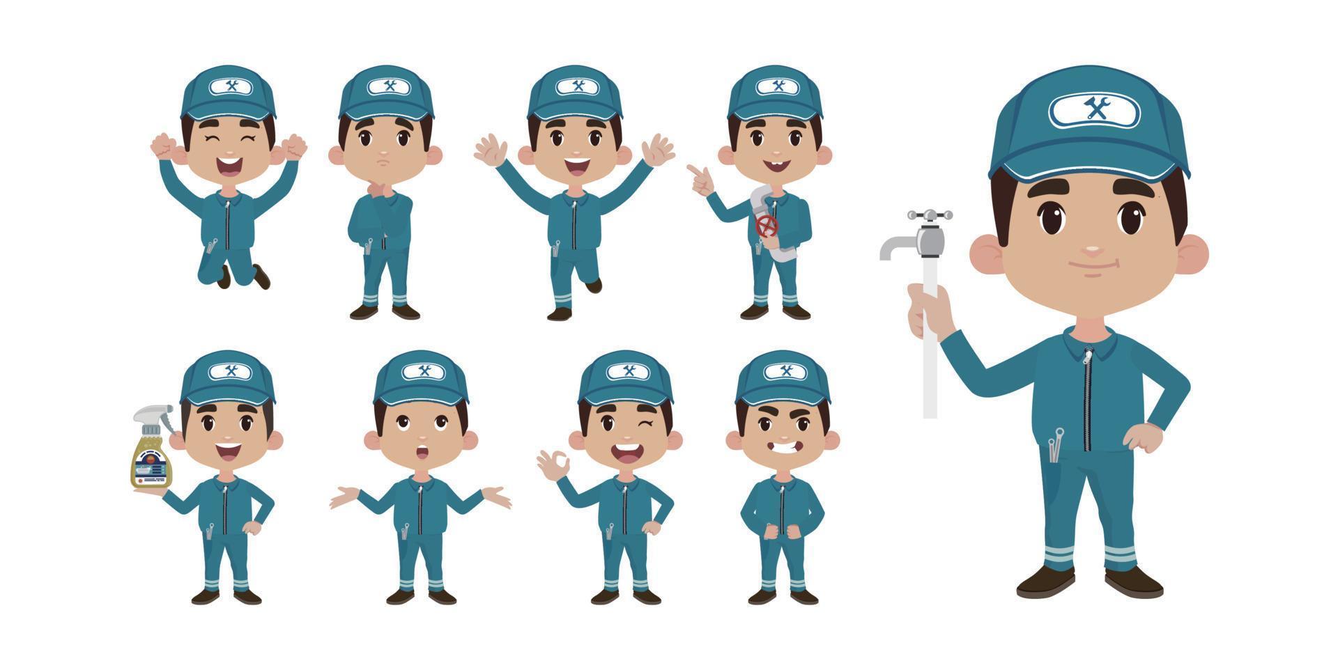 conjunto de fontanero con diferentes poses vector