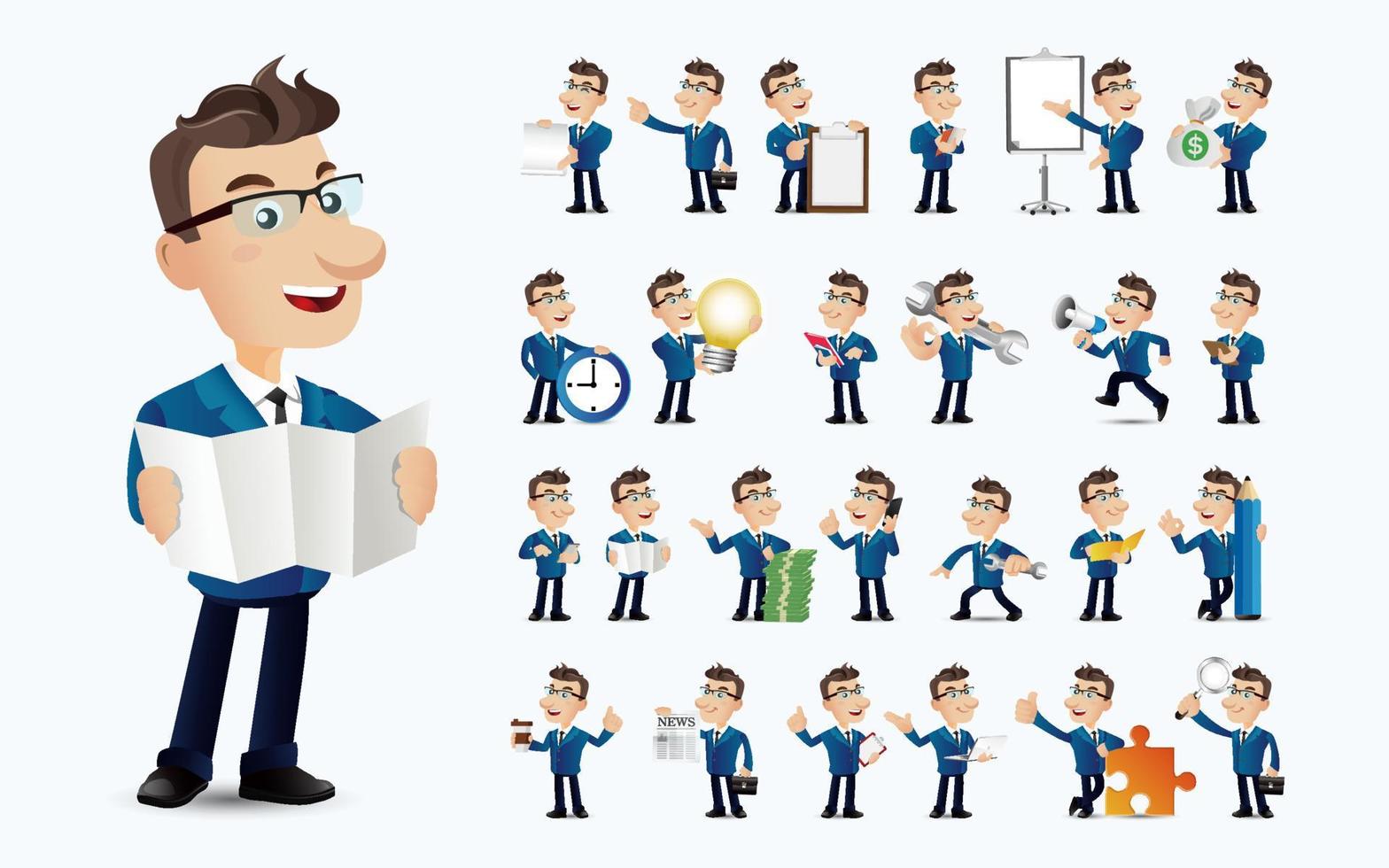 Big nose people Set - men with different pose vector
