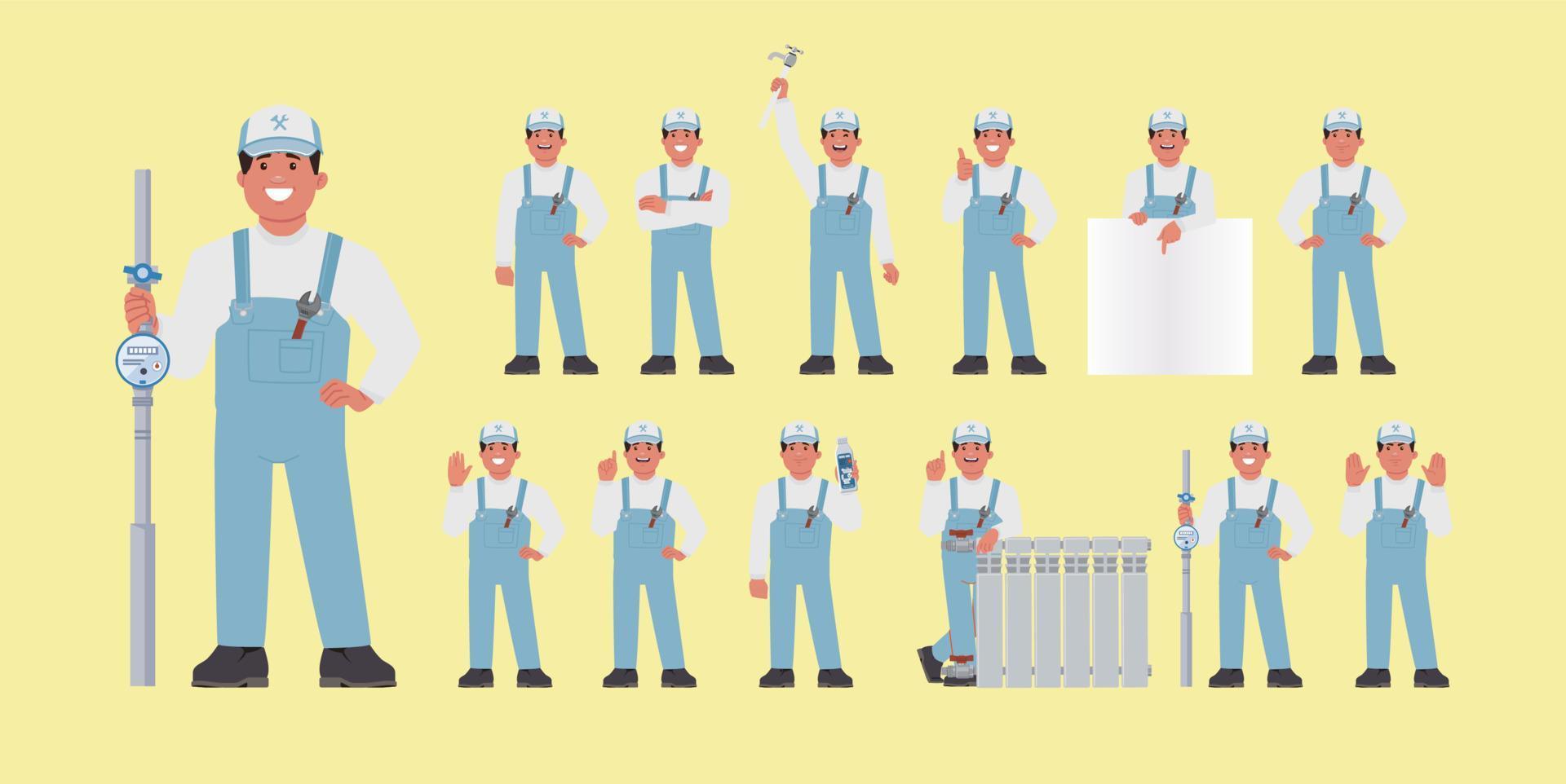 Set of plumber with different poses vector