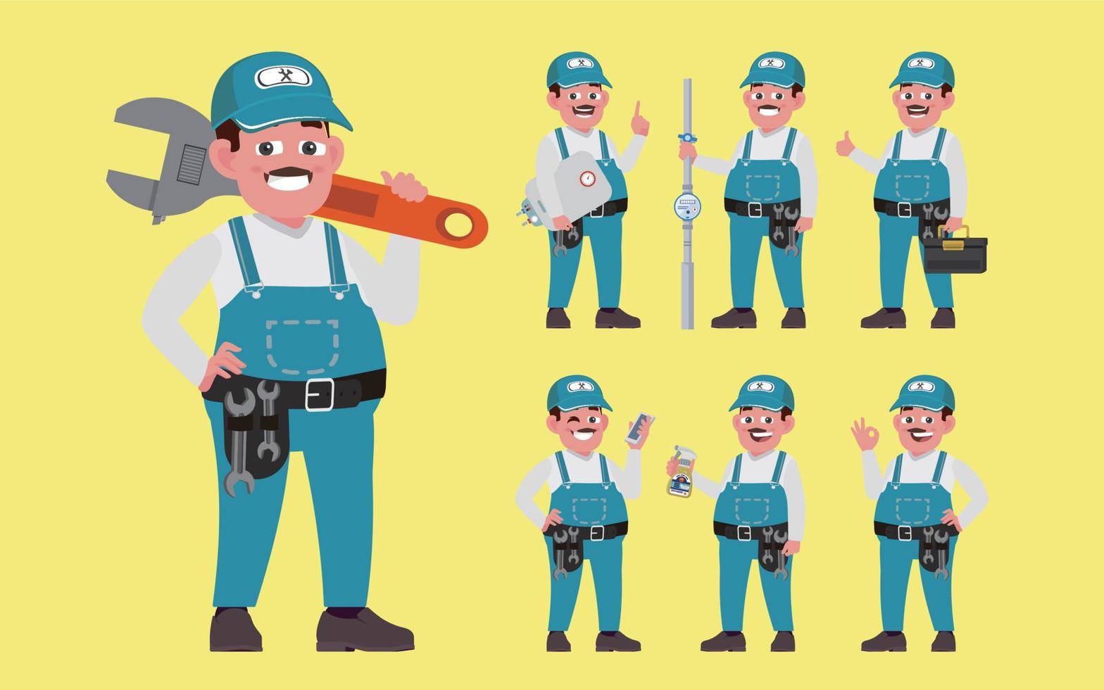 Set of plumber with different poses vector