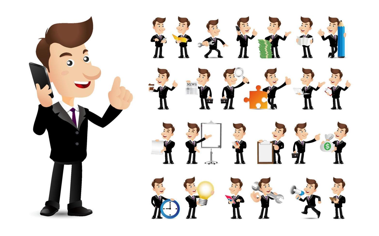 Big nose people Set - men with different pose vector