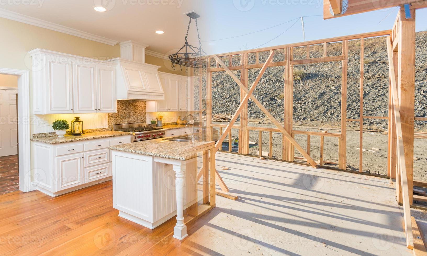 Transition of Beautiful New Home Kitchen From Framing To Completion. photo