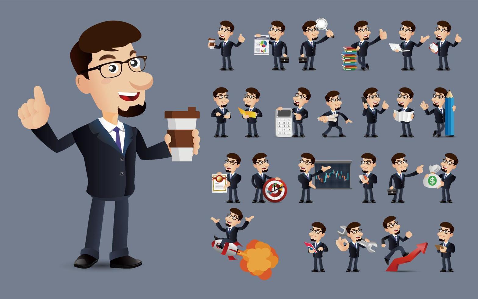 Big nose people Set - men with different pose vector