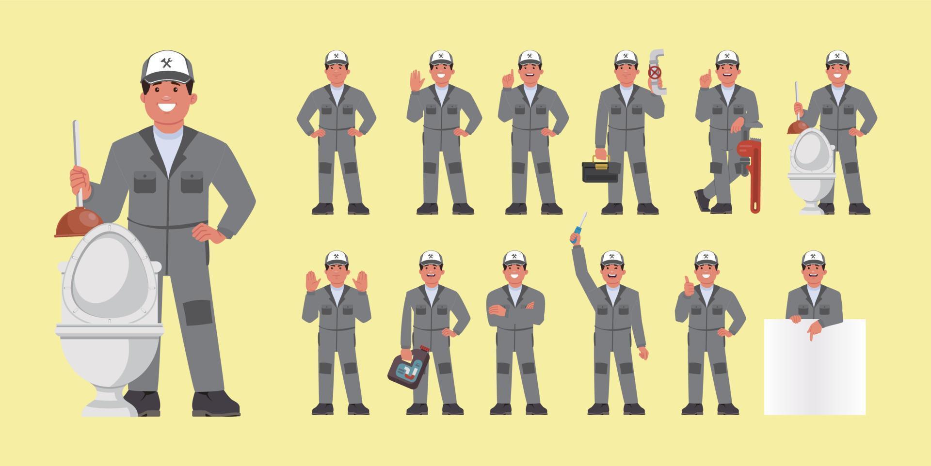 Set of plumber with different poses vector