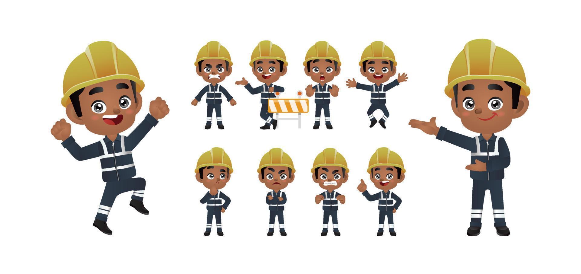 conjunto de trabajadores. diferentes poses y gestos vector