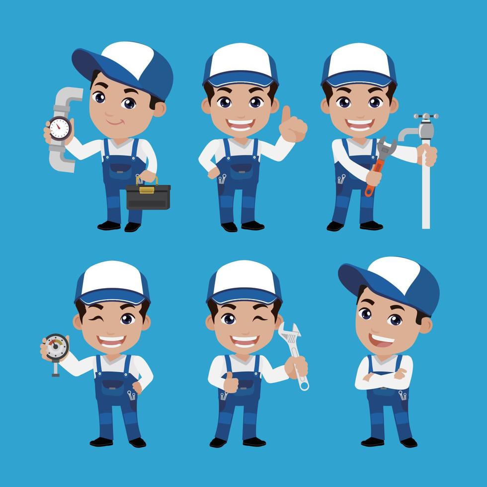 Set of plumber with different poses vector