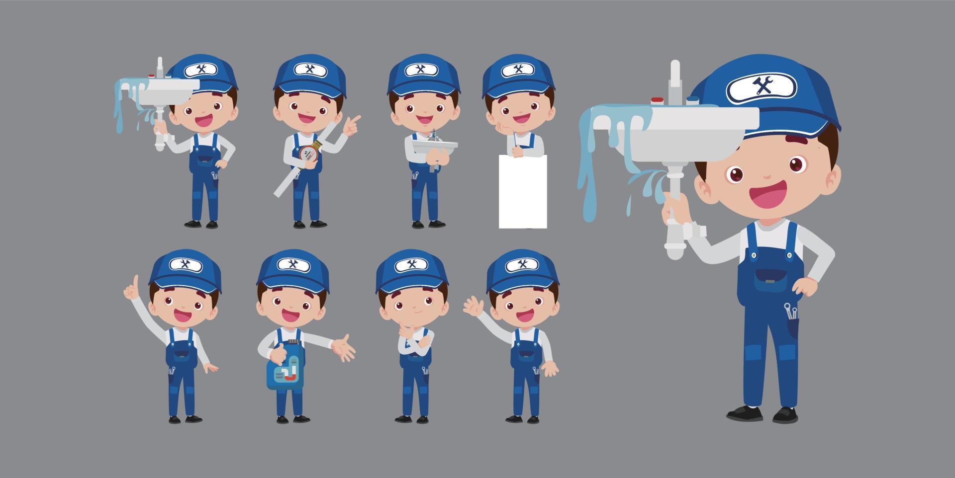 Set of plumber with different poses vector