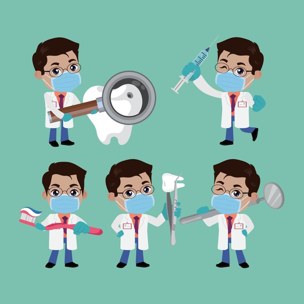 Dentist character and dental care concept vector