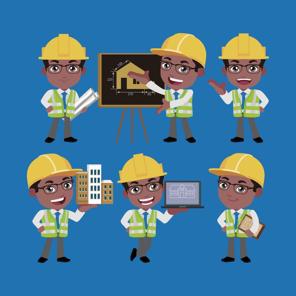 ingeniero de construcción con diferentes poses vector