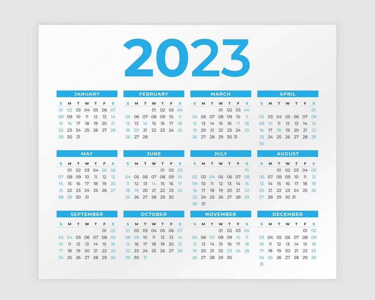 calendario 2023, diseño de calendario, diseño de planificador, diseño de calendario de 12 meses, listo para imprimir, vector