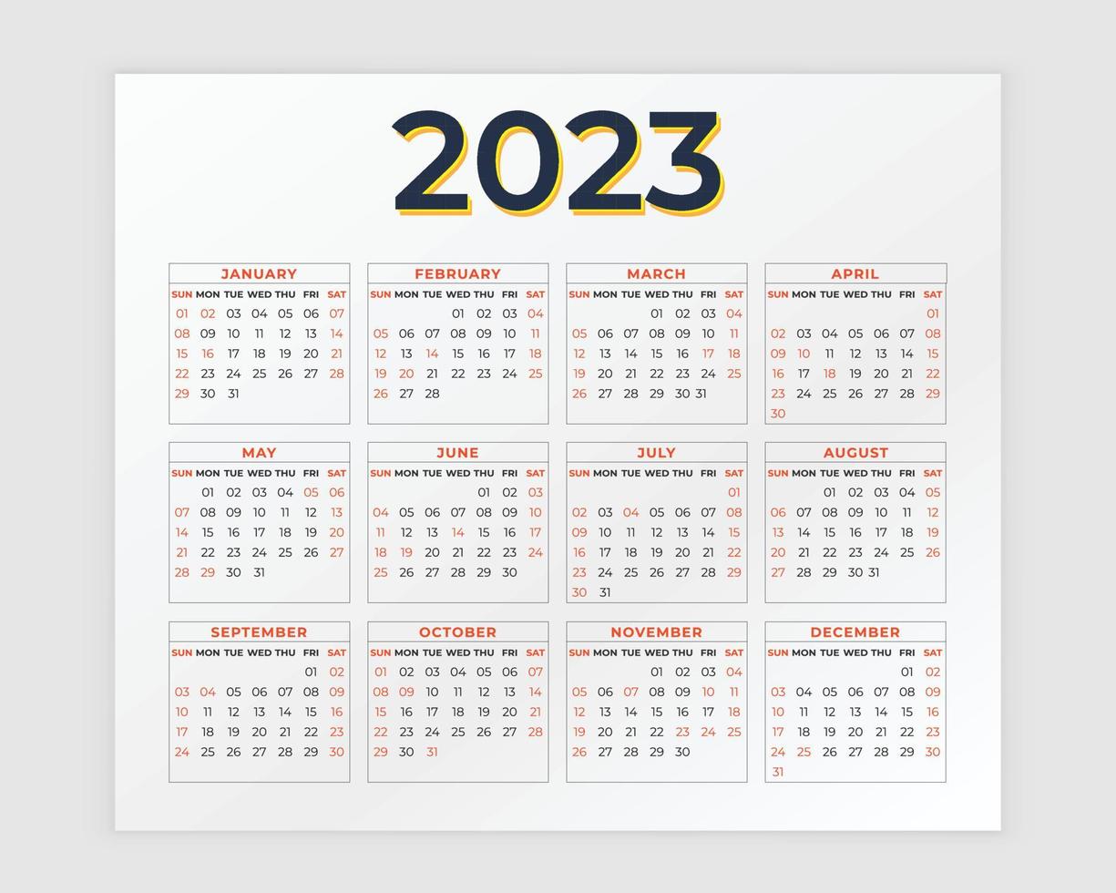 2023 Calendar Design Template, calender 2023, calendar design, 12 months Calendar Design vector