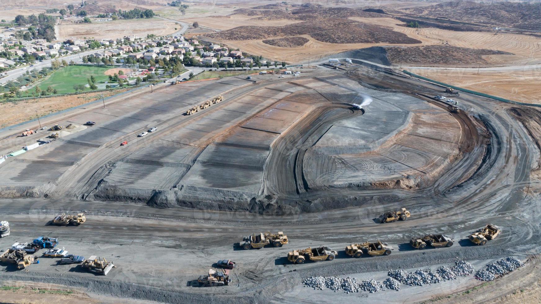 Aerial View Of Tractors On A Housing Development Construction Site. photo