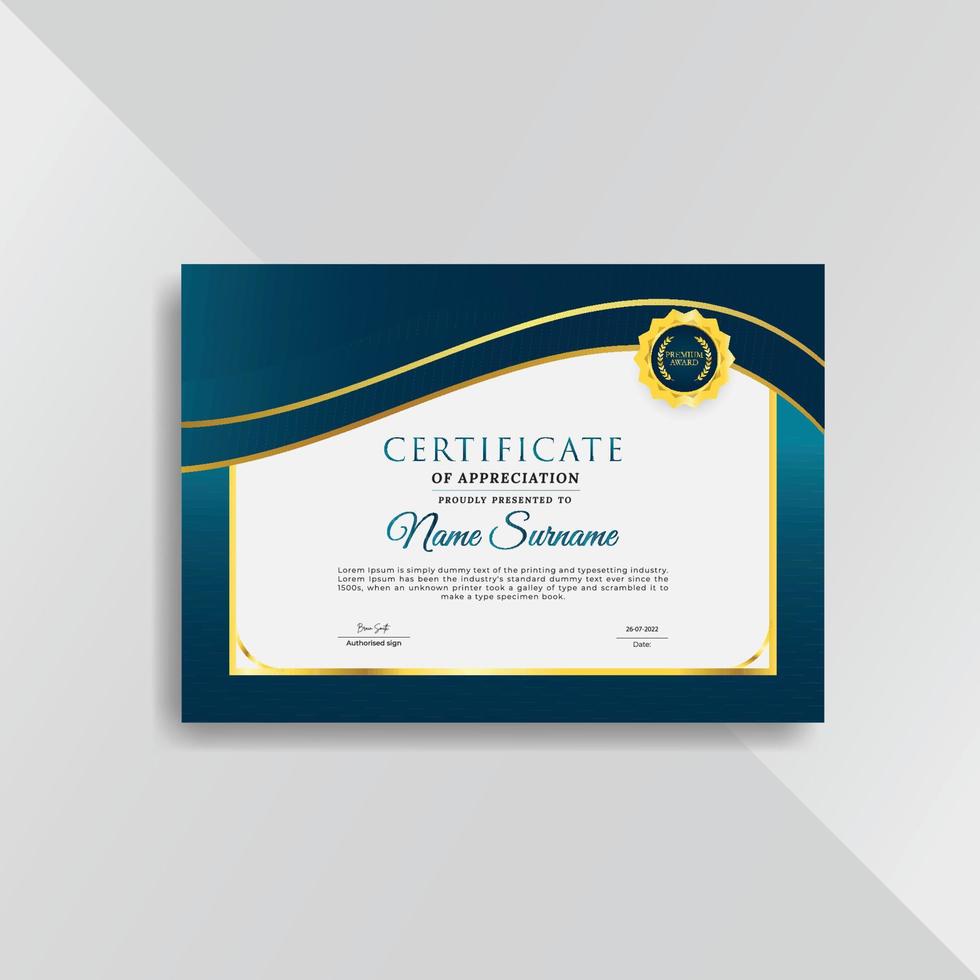 Professional and premium certificate template with golden geometric shapes vector