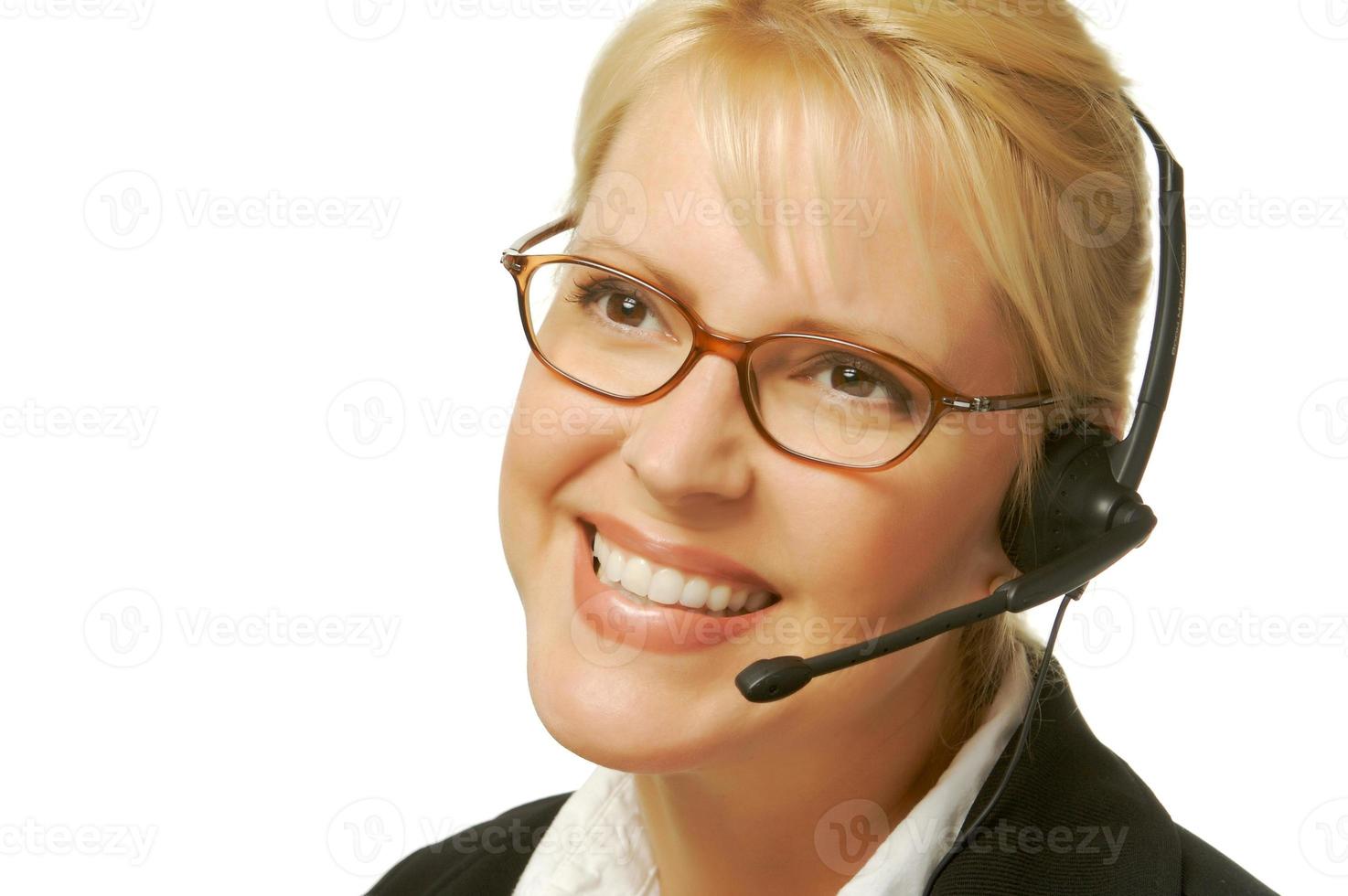 A beautiful friendly secretarytelephone operator. photo