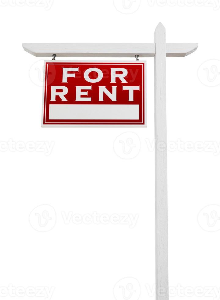 Left Facing For Rent Real Estate Sign Isolated on a White Background. photo