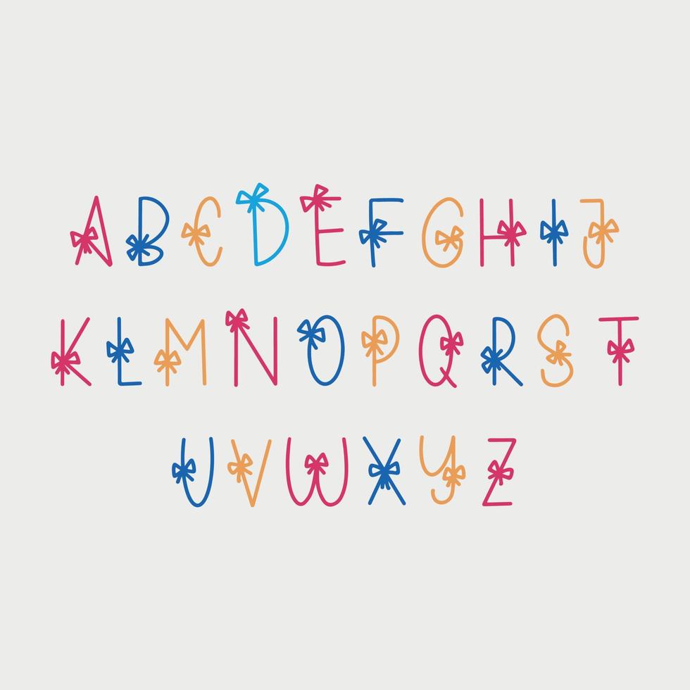 plantilla de diseño de vector de alfabetos decorativos planos dibujados a mano de la a a la z