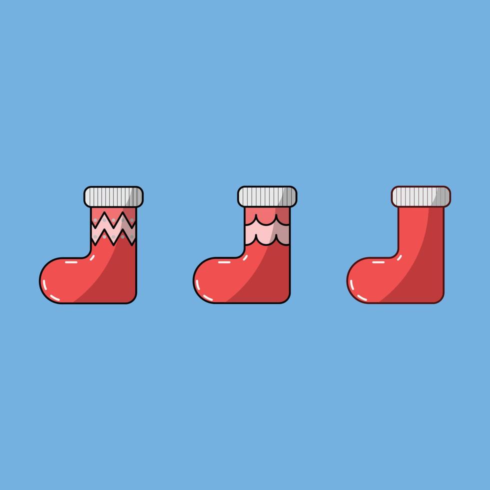 Christmas sock set flat vector illustration
