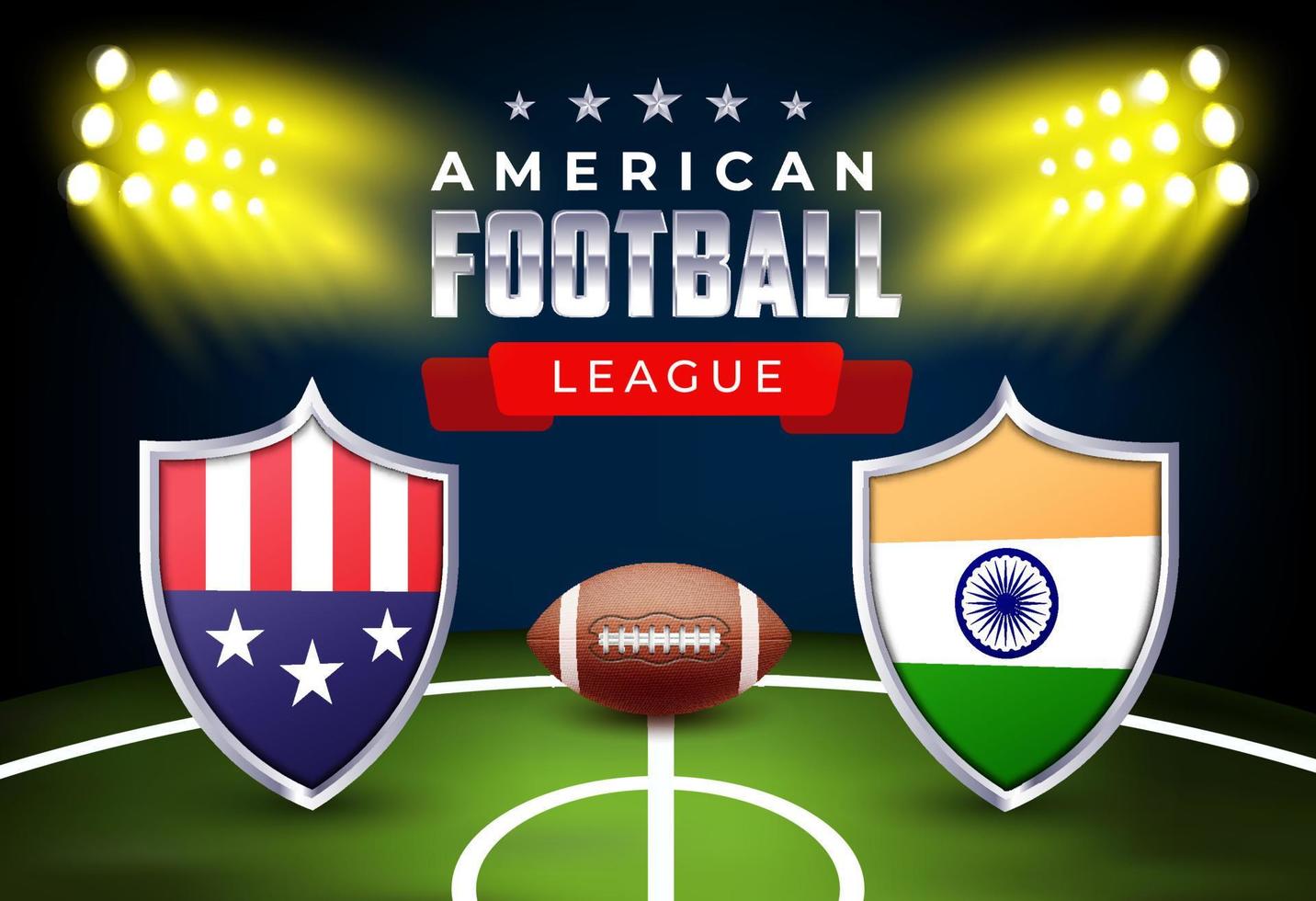 American football league metal shield flag background. Rugby game