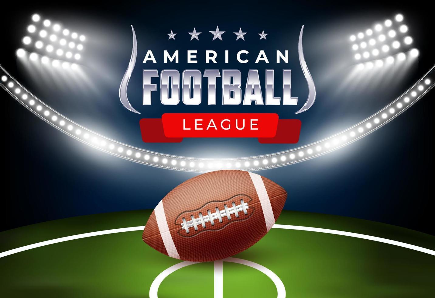 Football league on America football field stadium background. American football field Rounding light shine. Rugby game. American football league design. vector