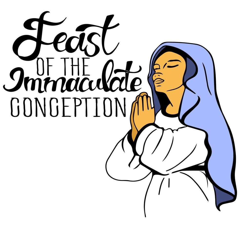 the feast of the Immaculate Conception of the Blessed Virgin Mary in heaven. Annunciation of the Most Holy Theotokos. The mother of Jesus Christ to pray, accepting the good news. woman prays. vector