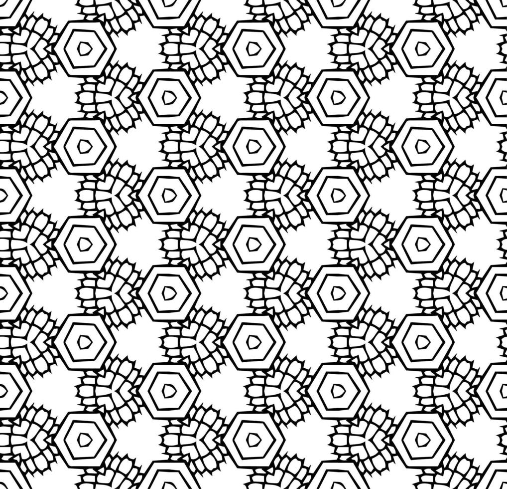 Black and white seamless abstract pattern. Background and backdrop. Grayscale ornamental design. Mosaic ornaments. Vector graphic illustration.
