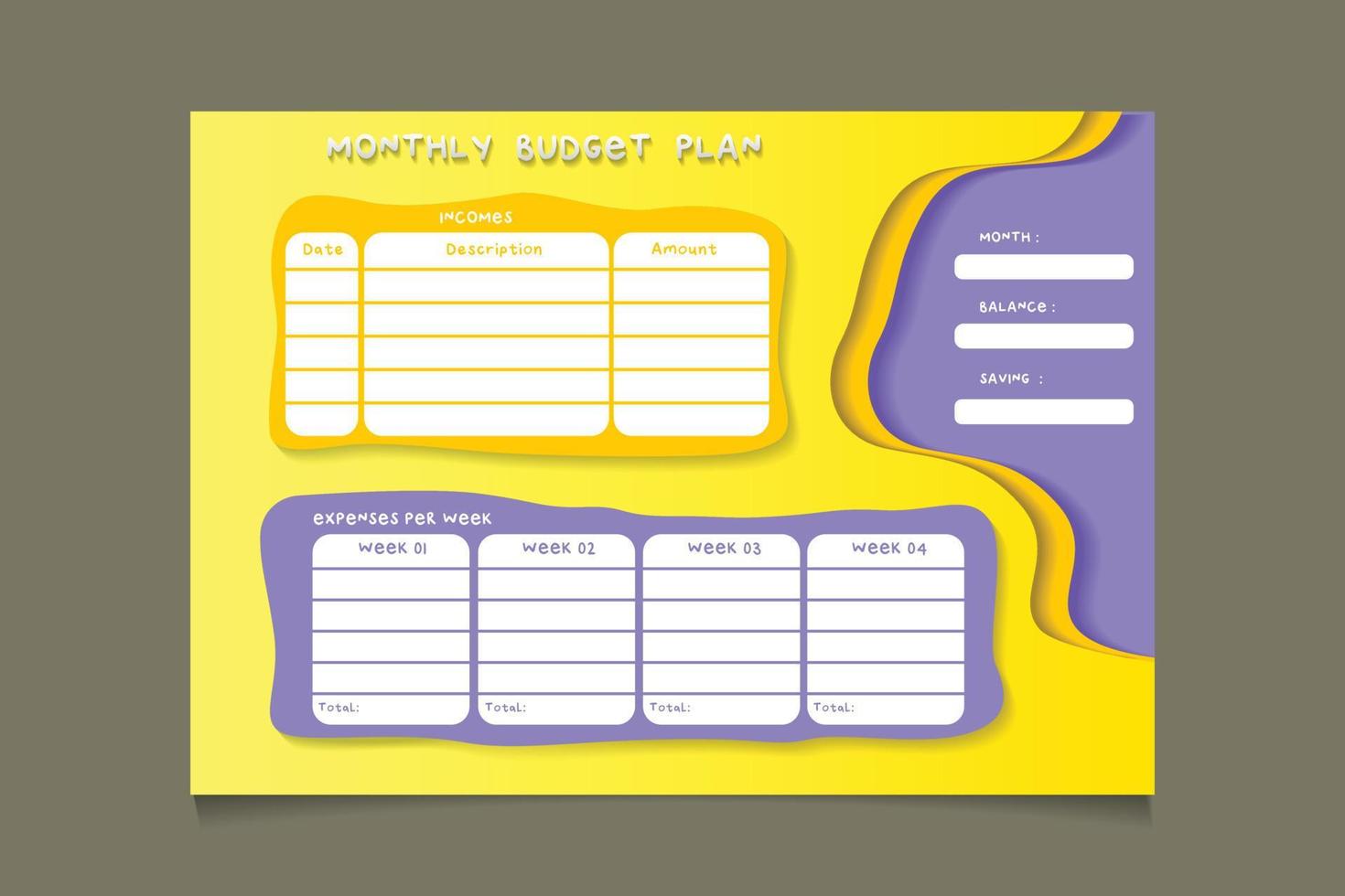 yellow purple budget planner template vector illustration