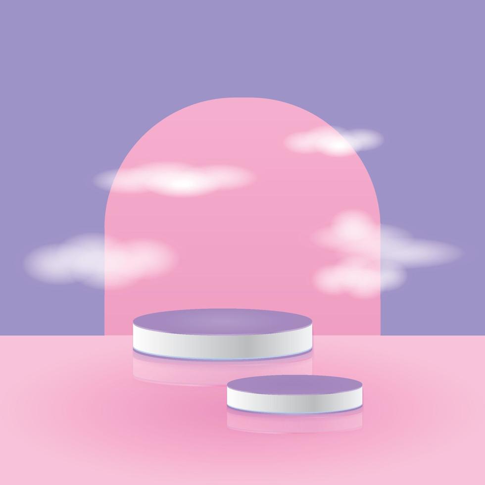 Producto 3d podio rosa púrpura con ilustración de vector de nube