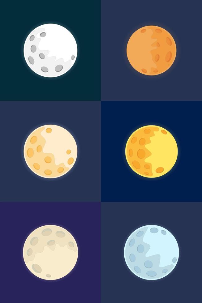 A set of images of the moon in different colors. Vector illustration.