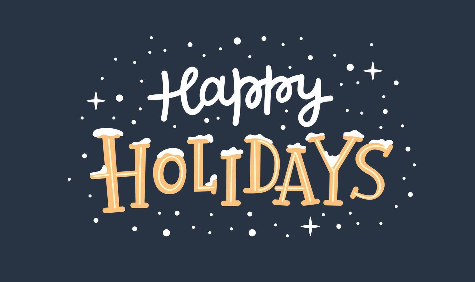 letras de caligrafía de felices fiestas, ilustración vectorial escrita a mano para navidad y saludo de año nuevo. letras doradas con copos de nieve vector