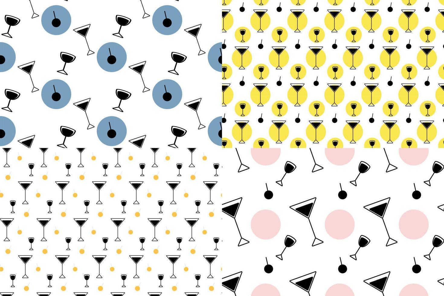 Set of 4 abstract seamless patterns from glasses and spot in trendy hue. Background texture. Isolate vector