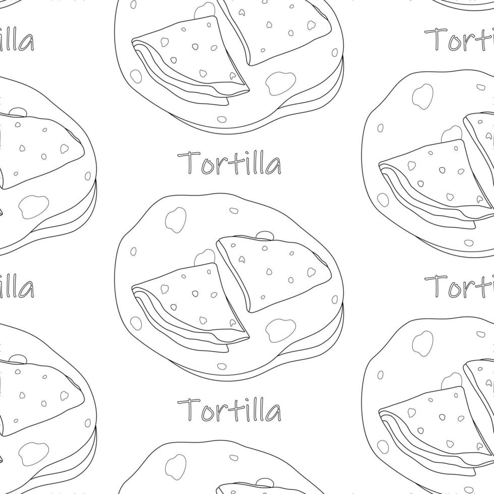 Seamless pattern from Pile of Corn Mexican tortilla with lettering. Traditional Latin American food vector