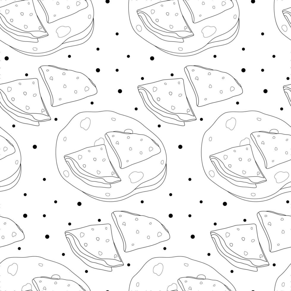 Endless pattern Triangle folded and unfolded cornmeal tortillas. Latin American and Mexican cuisine vector