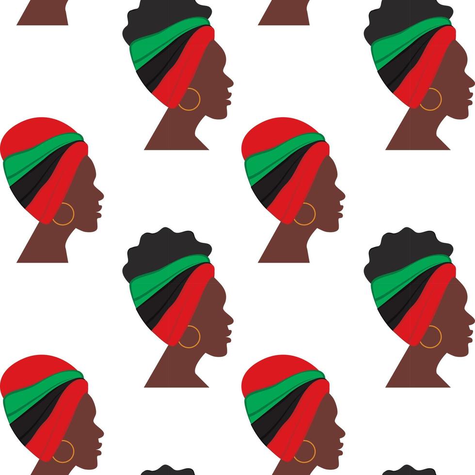 Endless pattern of the profile African American woman in different headdress turned in one direction vector