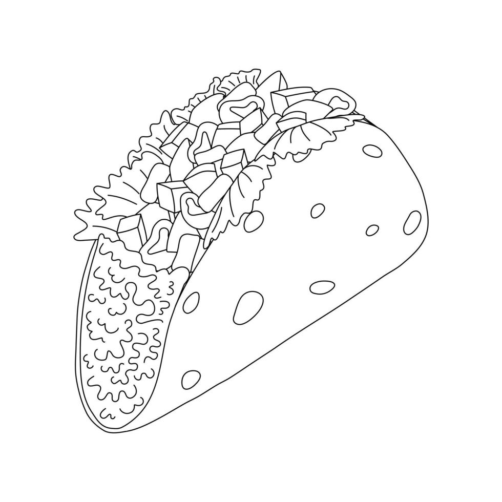 Tacos stuffed with meat and vegetables and lettuce. Traditional Latin American cuisine. Mexican food vector