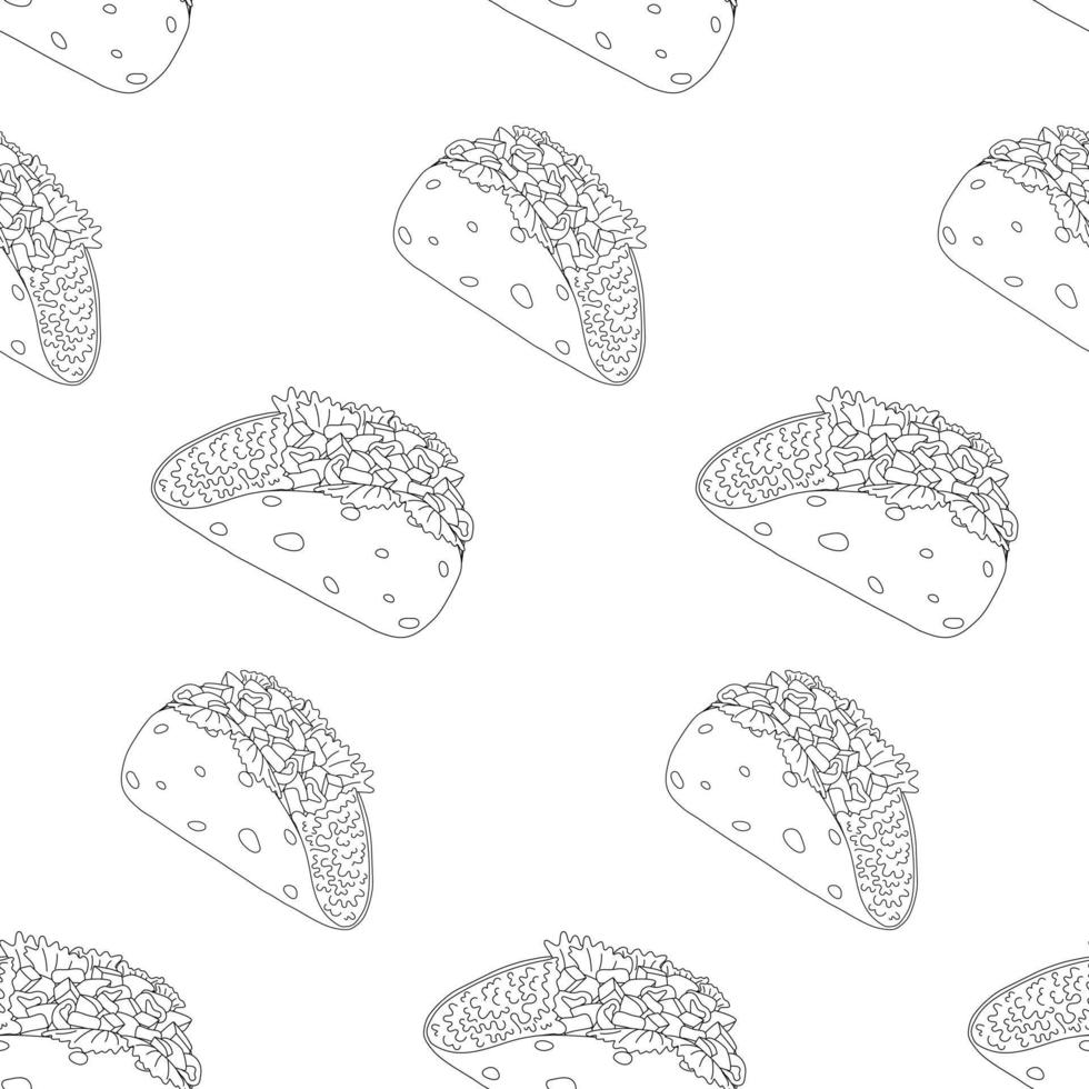 Seamless pattern from Tacos looking in different directions. Latin American cuisine. Mexican food vector
