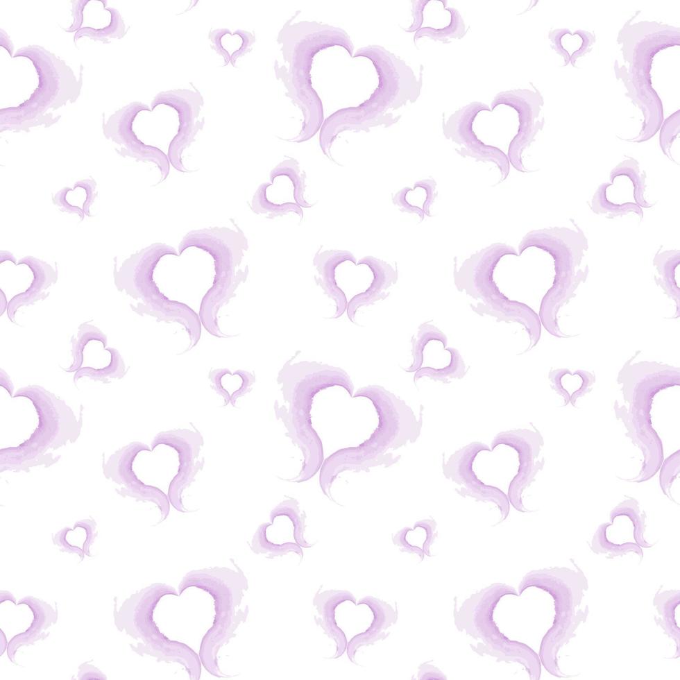 Endless pattern of abstract brush strokes in shape of hearts in delicate violet tint in watercolor vector