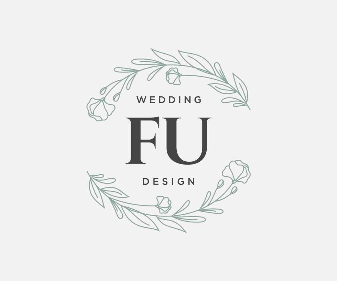 colección de logotipos de monogramas de boda con letras iniciales fu, plantillas florales y minimalistas modernas dibujadas a mano para tarjetas de invitación, guardar la fecha, identidad elegante para restaurante, boutique, café en vector