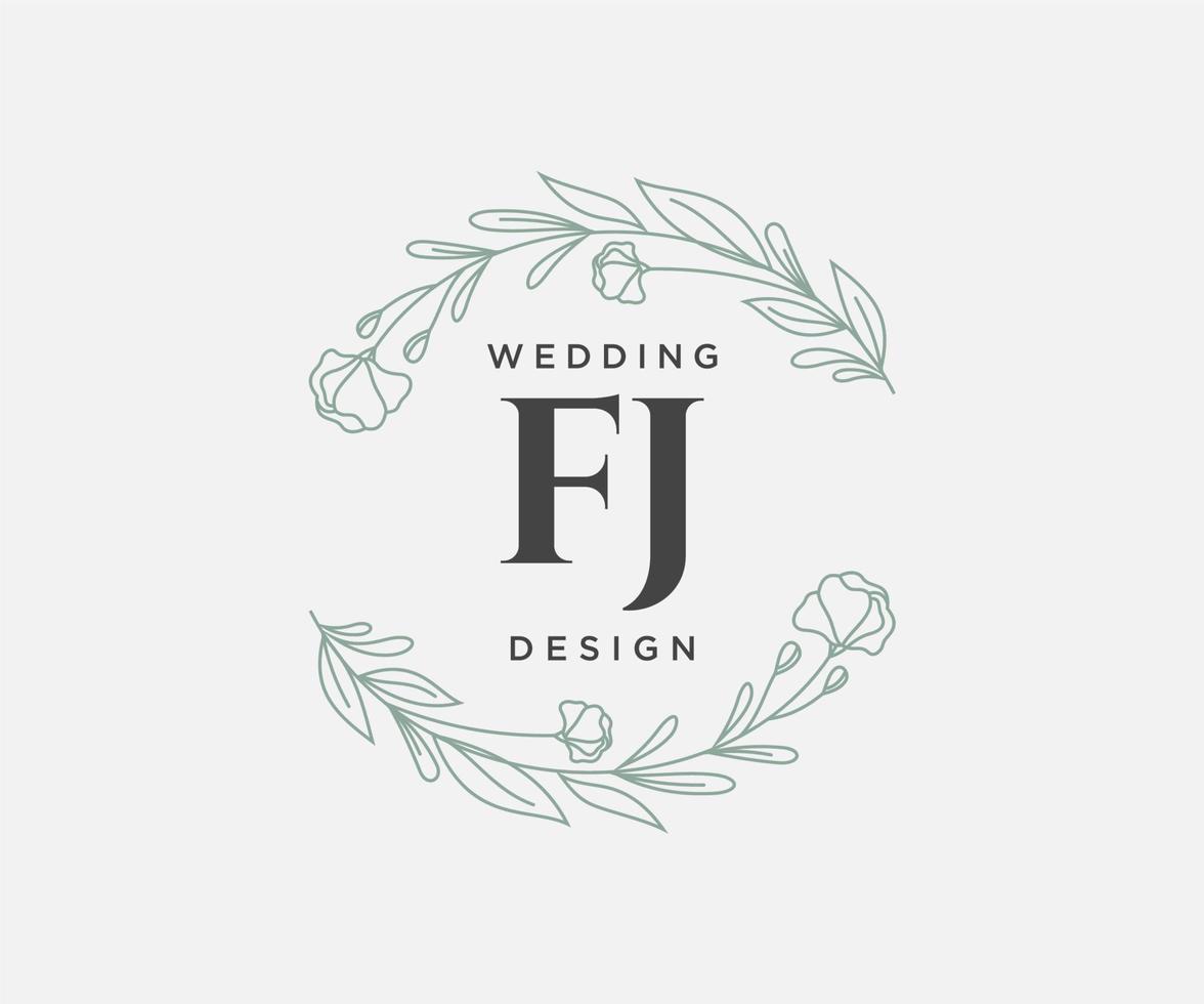 FJ Initials letter Wedding monogram logos collection, hand drawn modern minimalistic and floral templates for Invitation cards, Save the Date, elegant identity for restaurant, boutique, cafe in vector